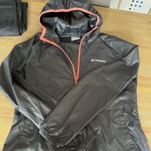columbia shell windbreaker black neon pink